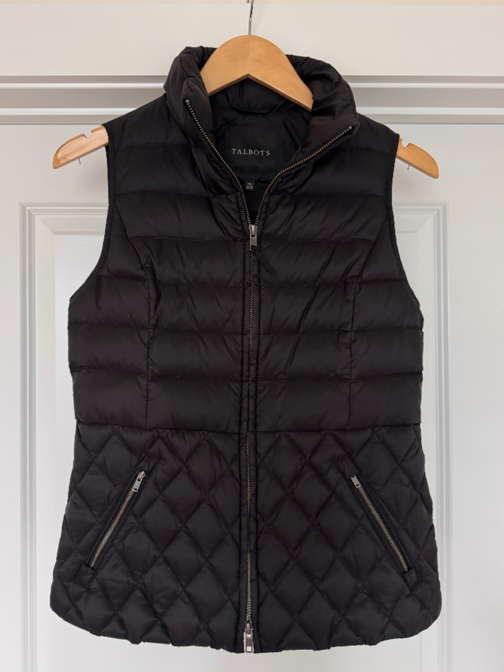 Talbots Quilted Down Puffer Black Zip Up Vest Women's Size XS